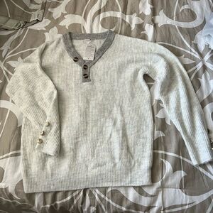 NWT. White medium sweater with grey trim.